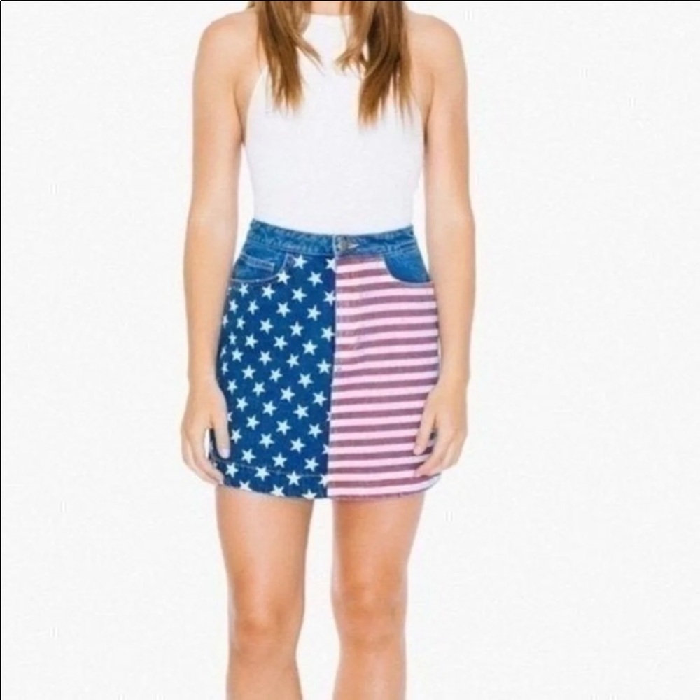 American Apparel Flag Painted Stars Stripes Denim Jean Skirt